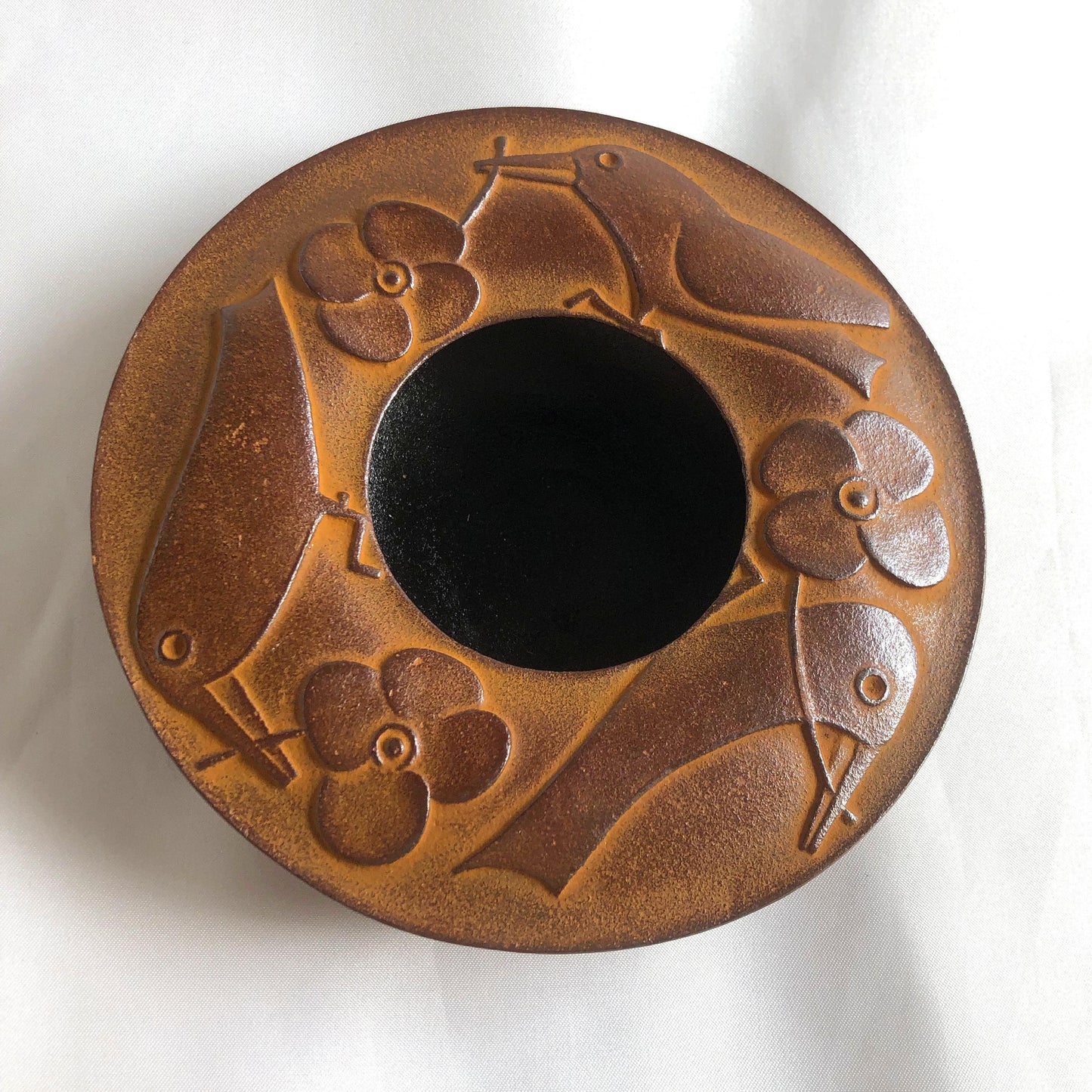 Japanese cast iron ashtray - nanbu tekki - birds and flowers