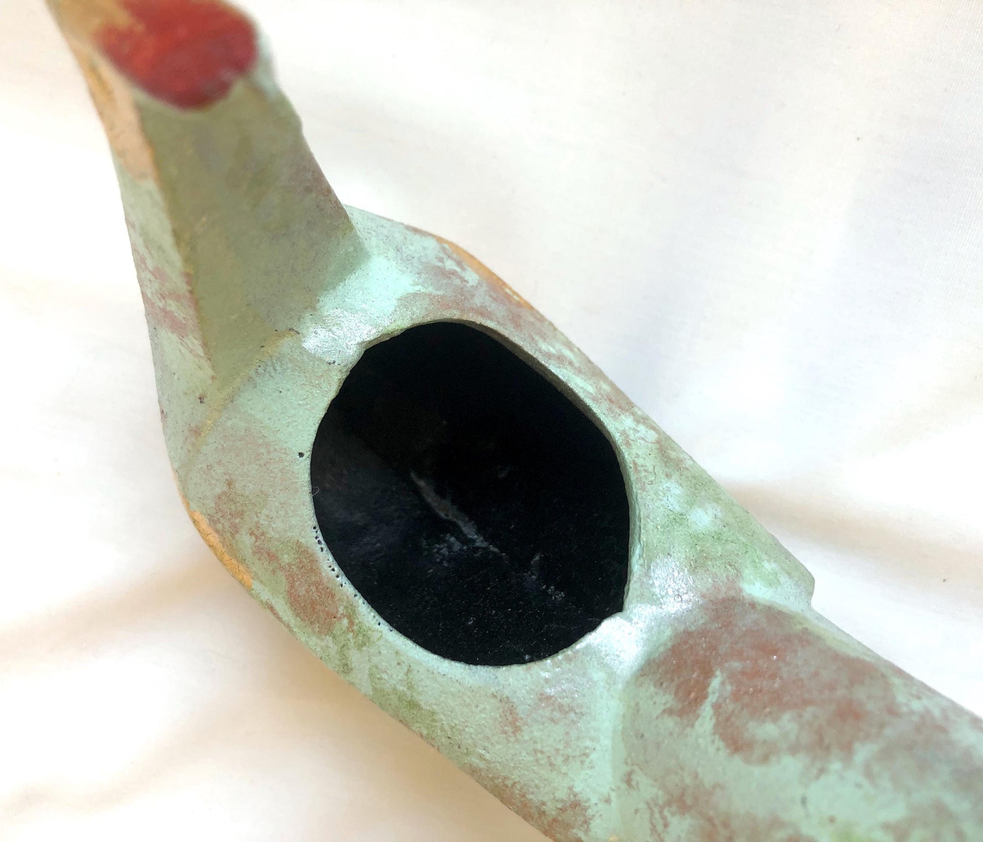 Japanese iron cast pheasant - incense burner (mint and golden with a display base)