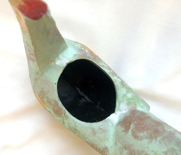 Japanese iron cast pheasant - incense burner (mint and golden with a display base)
