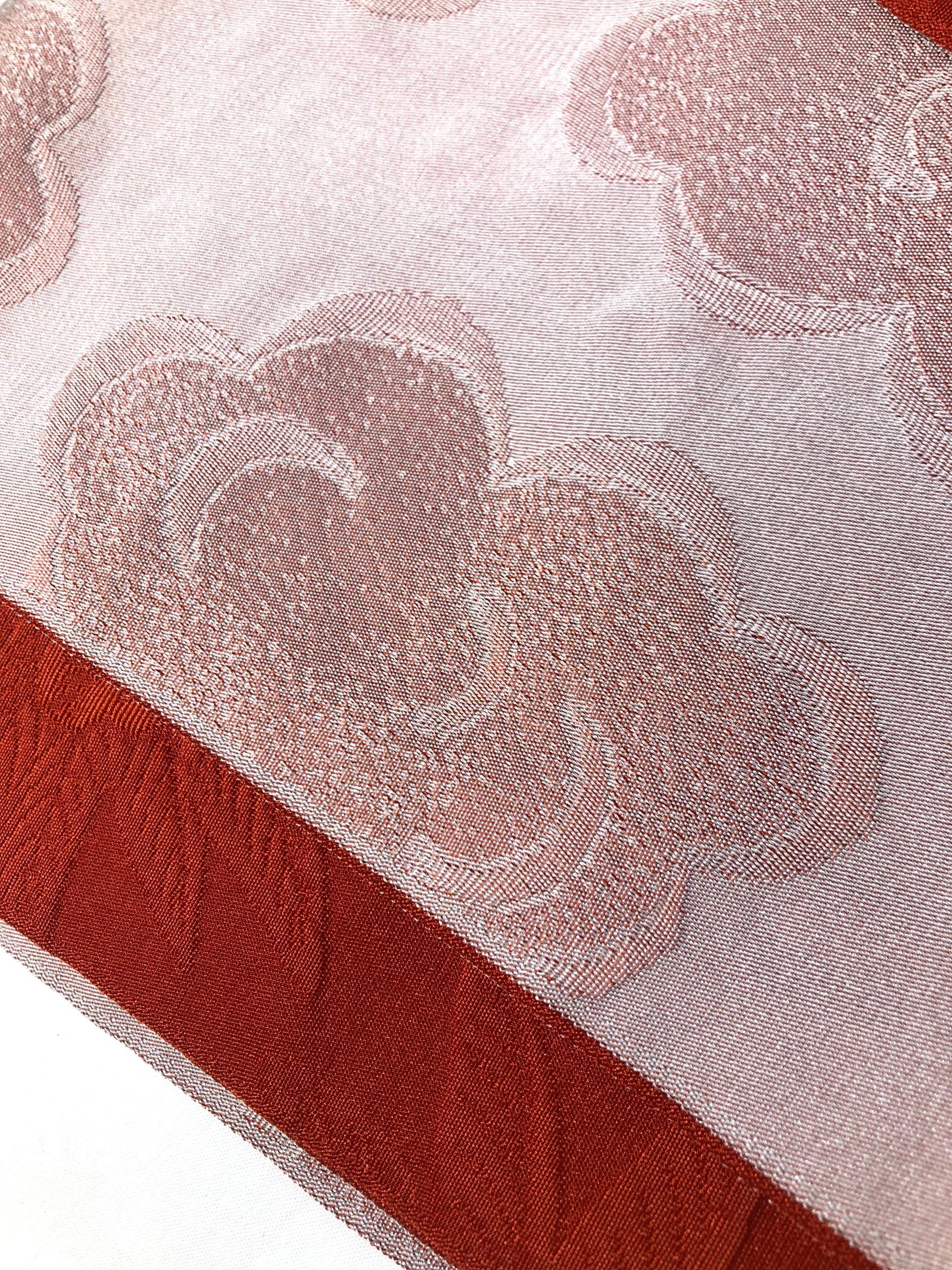 Reversible Japanese hanhaba obi - red palm trees and pinkish clouds