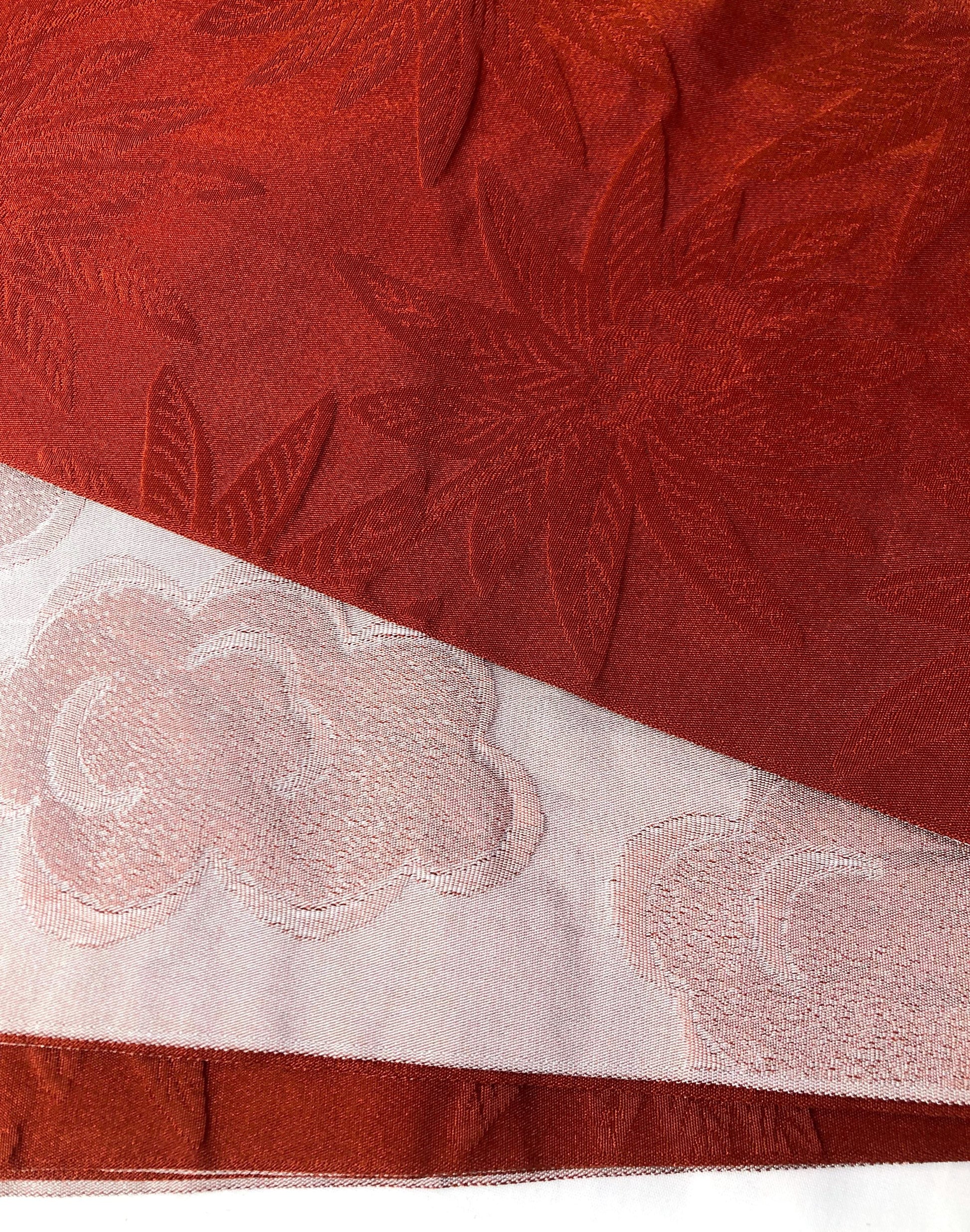 Reversible Japanese hanhaba obi - red palm trees and pinkish clouds