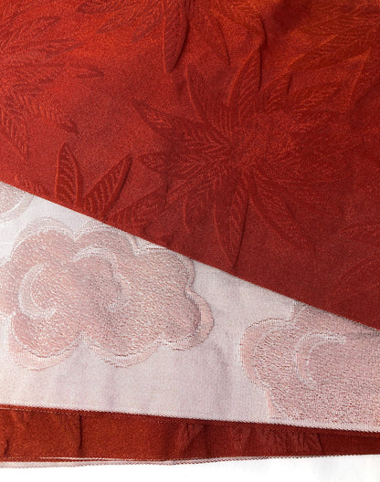 Reversible Japanese hanhaba obi - red palm trees and pinkish clouds