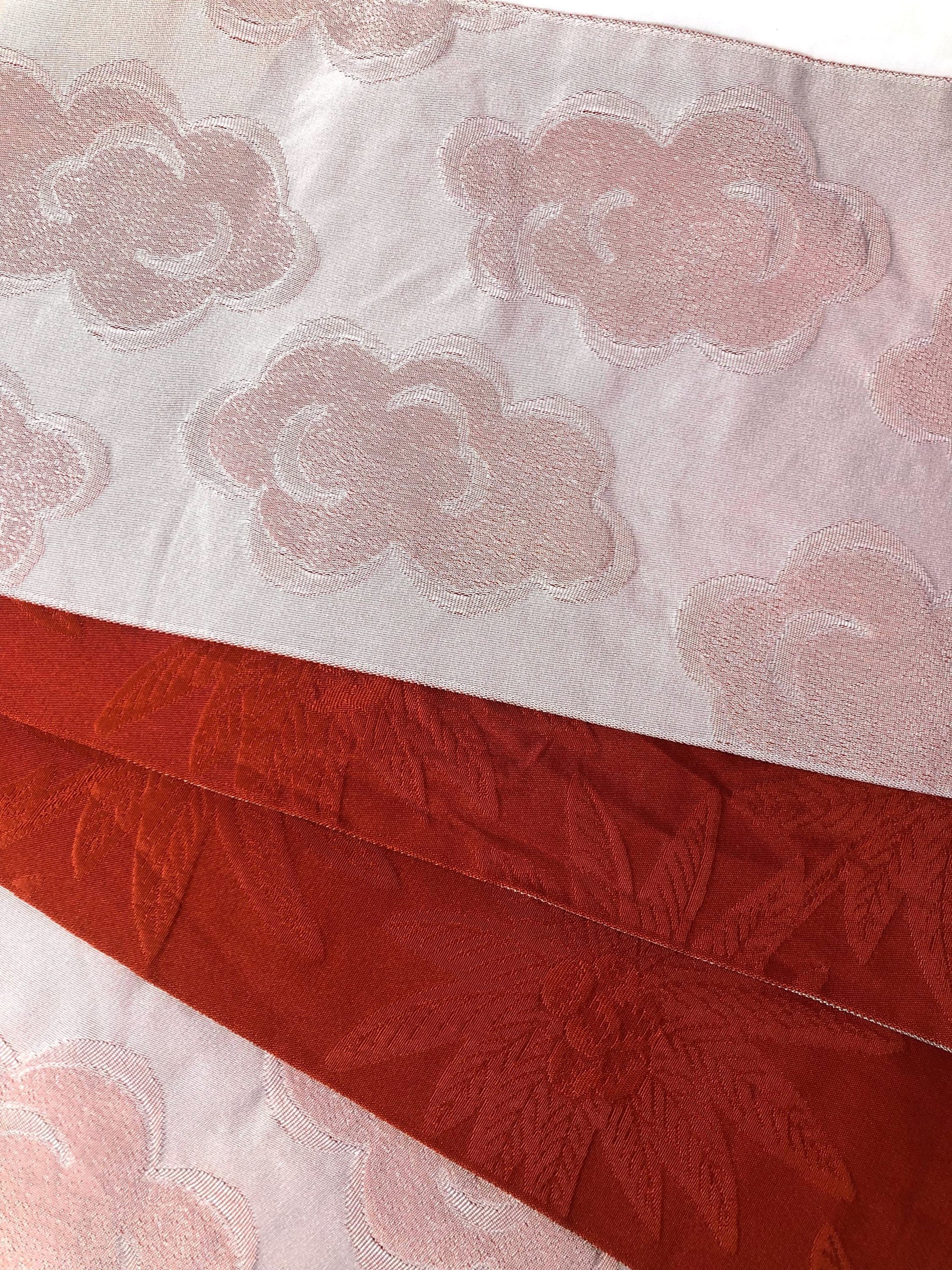 Reversible Japanese hanhaba obi - red palm trees and pinkish clouds