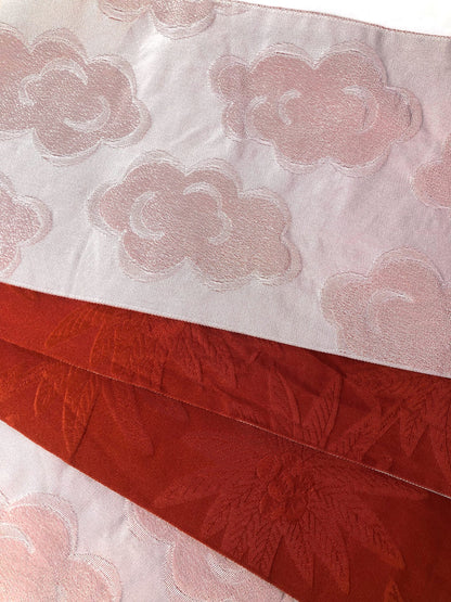 Reversible Japanese hanhaba obi - red palm trees and pinkish clouds