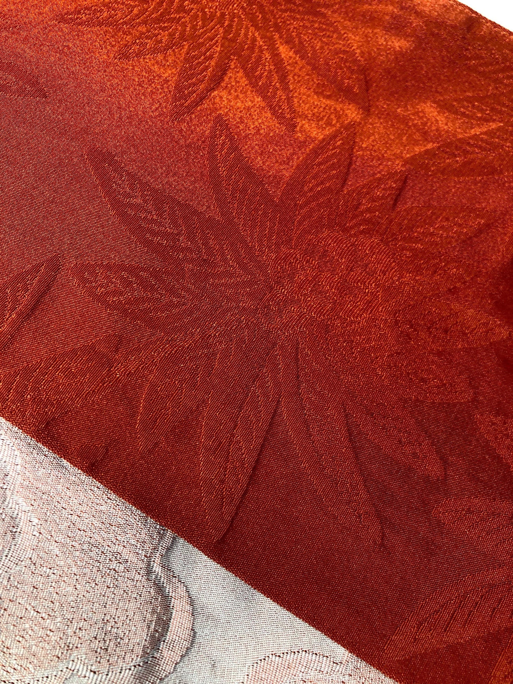 Reversible Japanese hanhaba obi - red palm trees and pinkish clouds