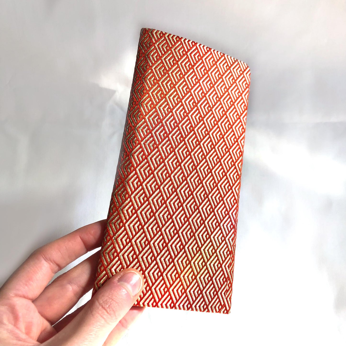 Slim Japanese wallet - golden and orange geometric pattern