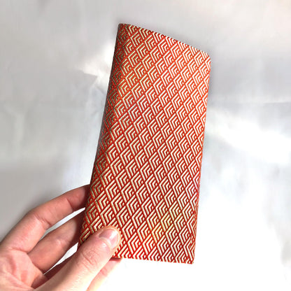 Slim Japanese wallet - golden and orange geometric pattern