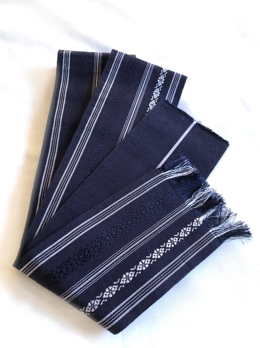 Vintage narrow kaku obi - hakata ori (navy blue)