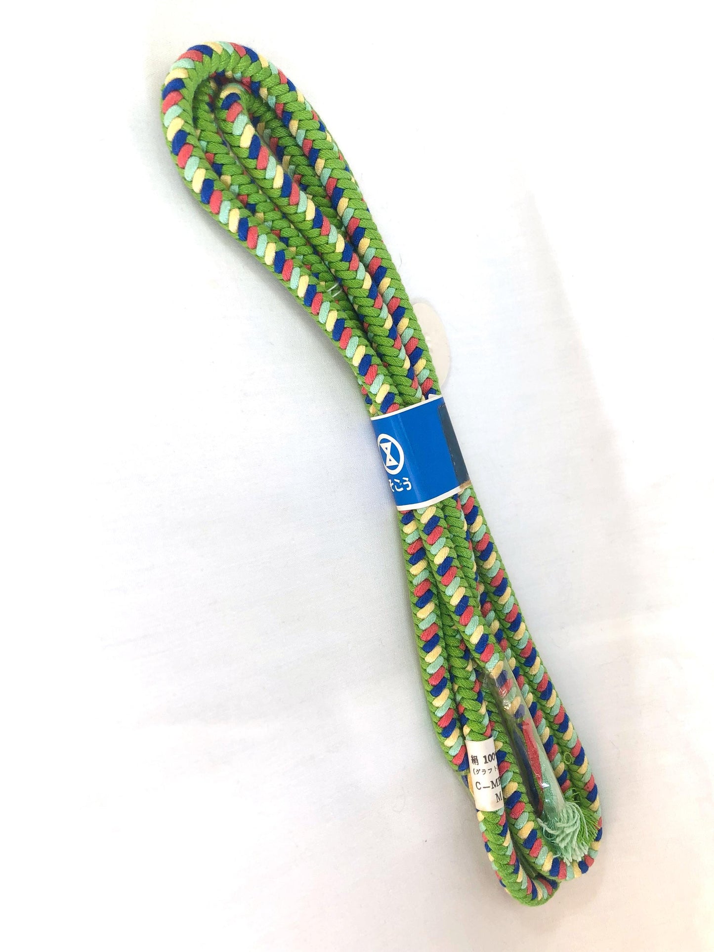 Vivid green silk obijime - thin belt with tassels