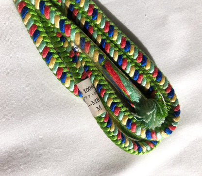 Vivid green silk obijime - thin belt with tassels