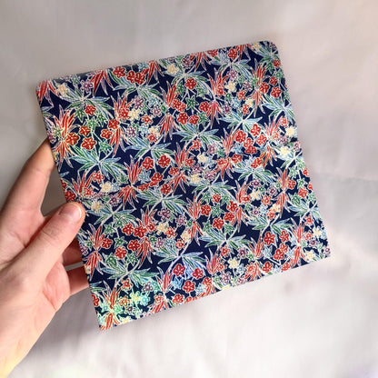 Vintage Japanese slim wallet - navy blue and colorful flowers
