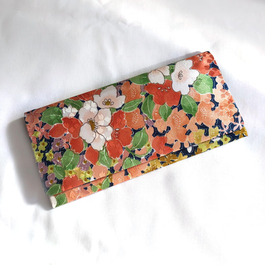 Vintage Japanese slim wallet - colorful satin flowers
