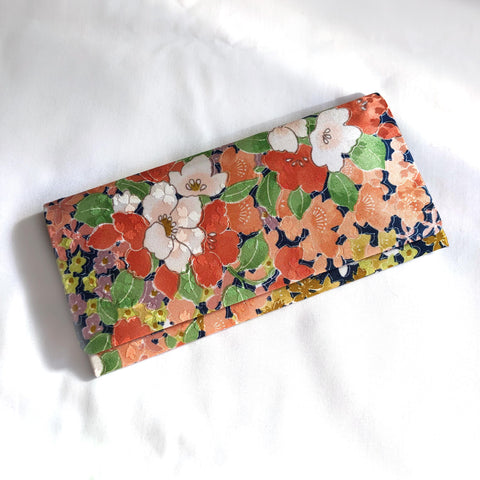 Vintage Japanese slim wallet - colorful satin flowers