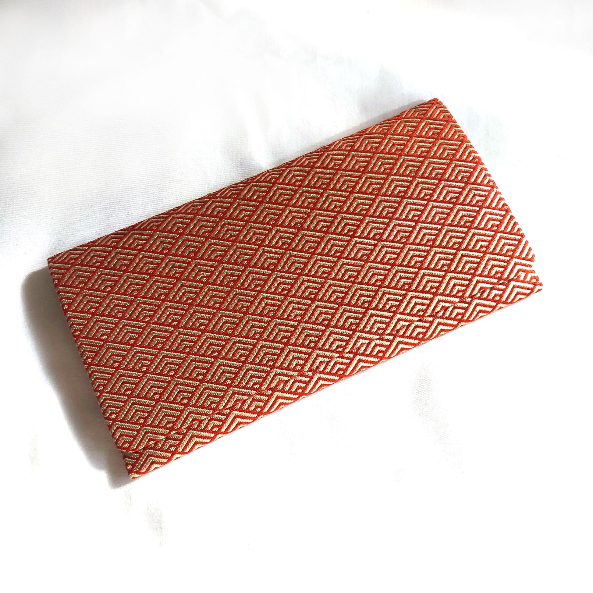 Slim Japanese wallet - golden and orange geometric pattern