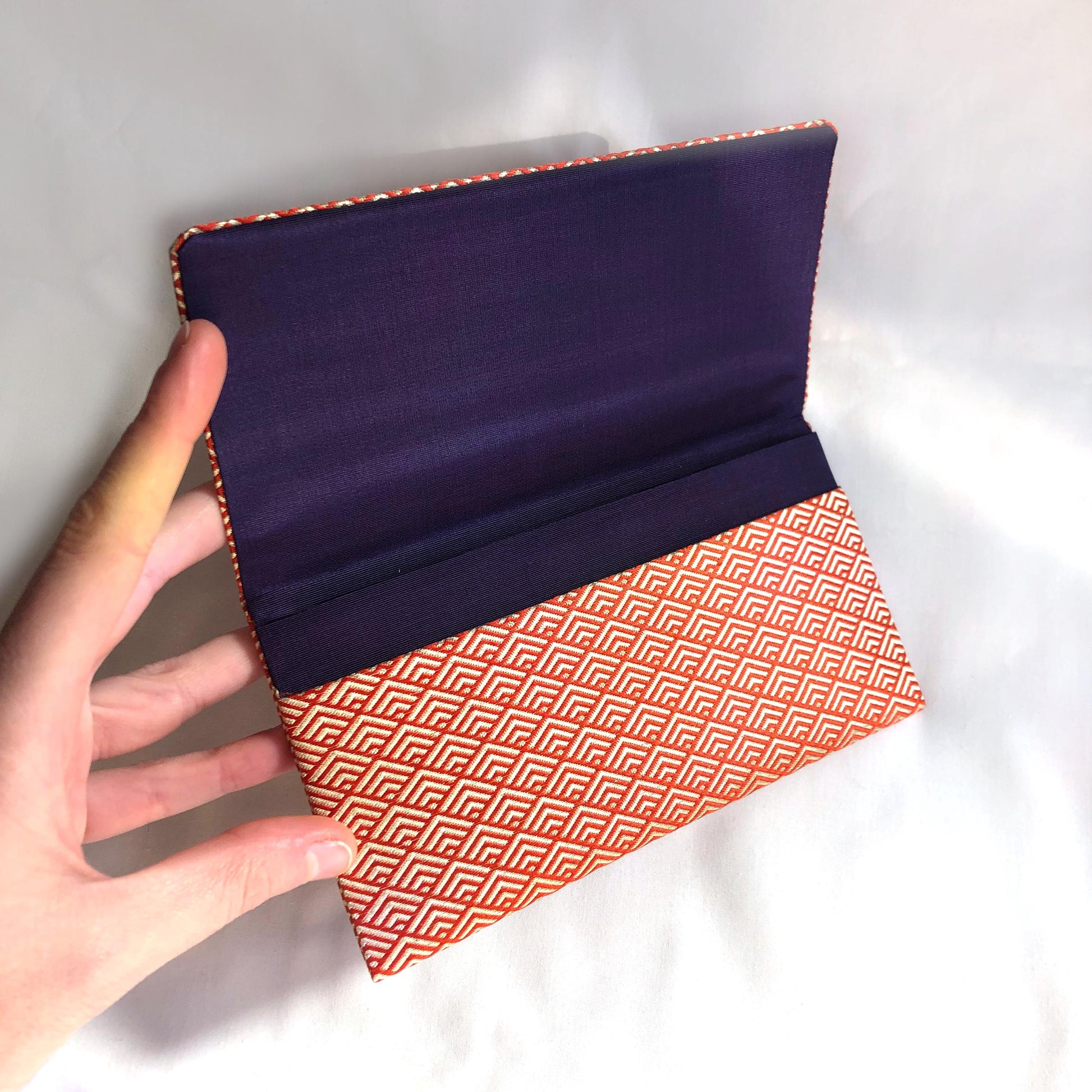 Slim Japanese wallet - golden and orange geometric pattern