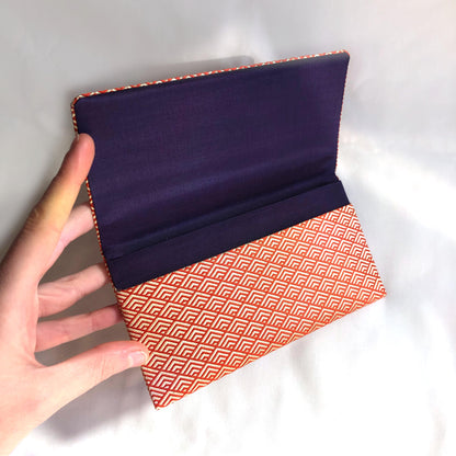 Slim Japanese wallet - golden and orange geometric pattern