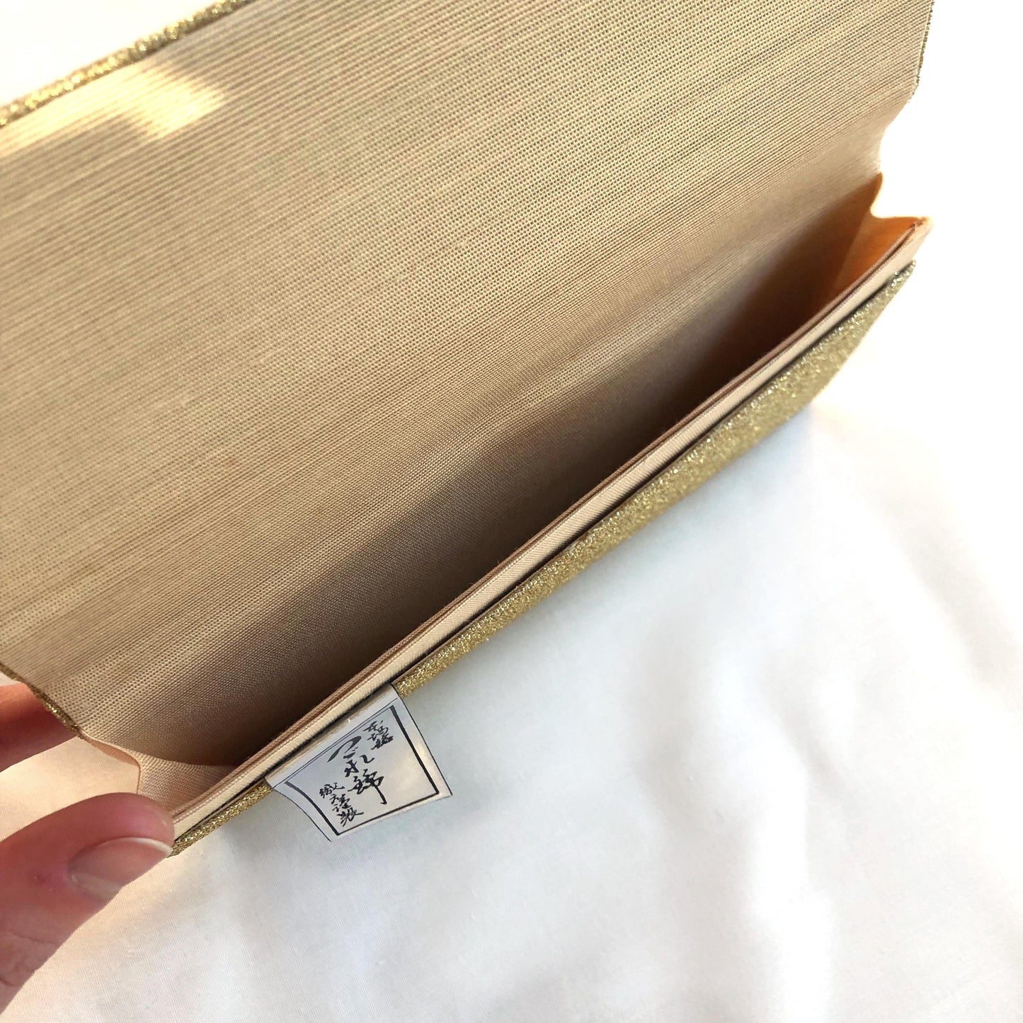 Vintage Japanese slim wallet - golden brocade with camellia flower motif