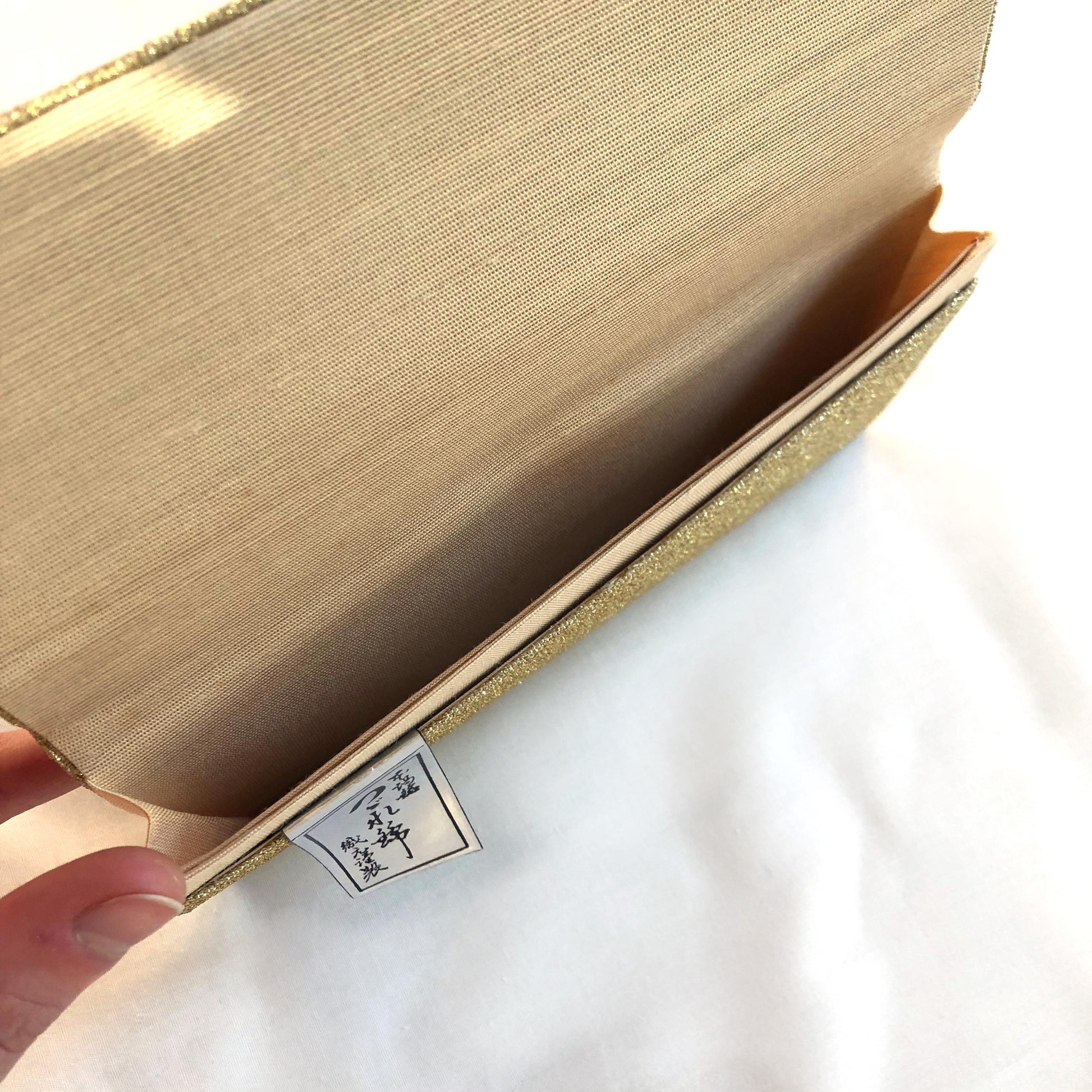 Vintage Japanese slim wallet - golden brocade with camellia flower motif