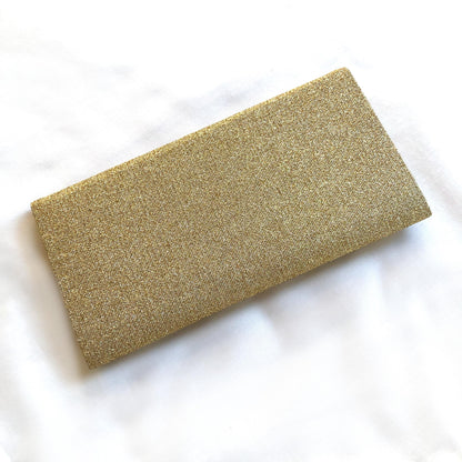 Vintage Japanese slim wallet - golden brocade with camellia flower motif