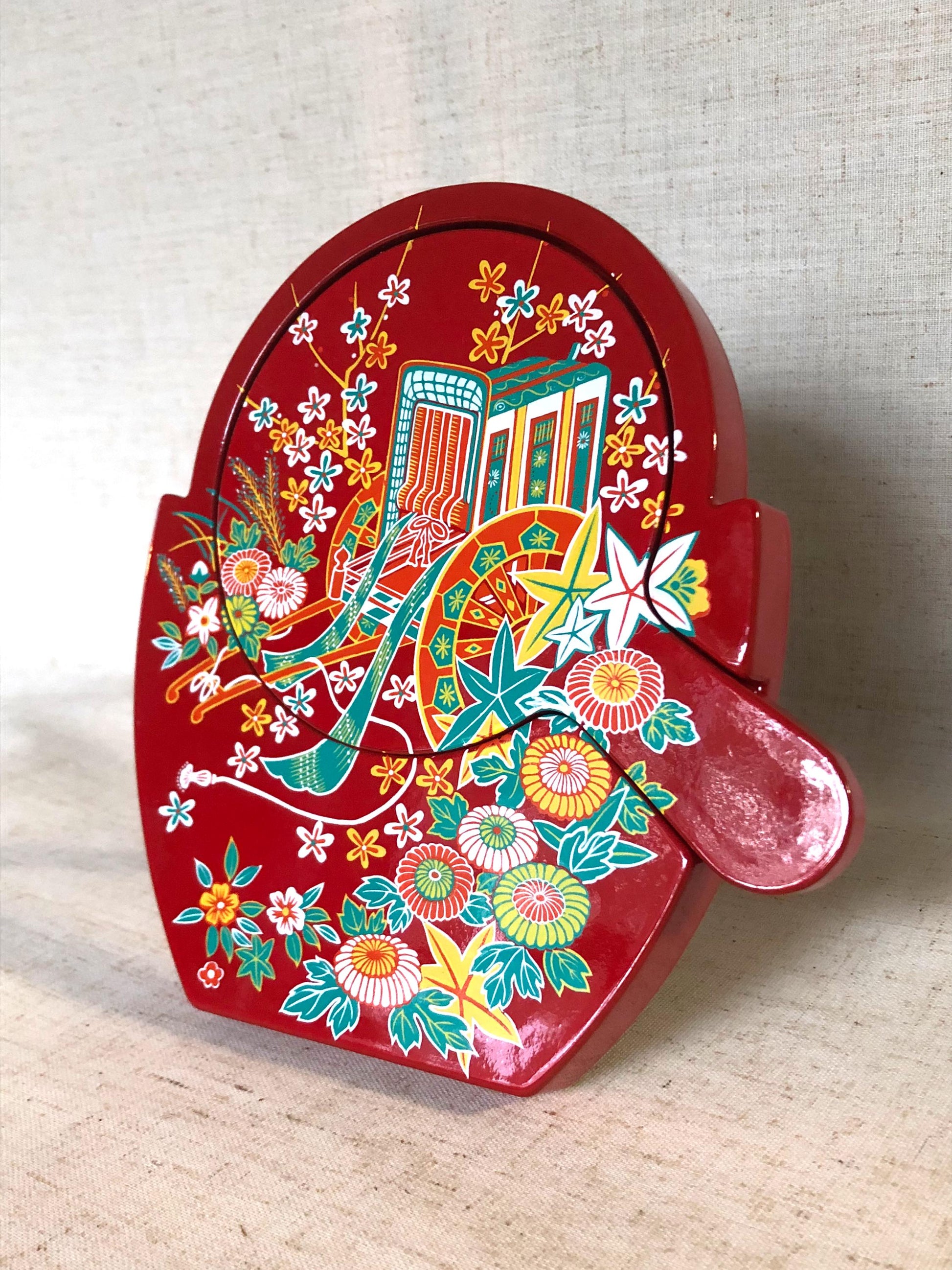 Cute Japanese set - standing and handheld mirror with colorful flowers