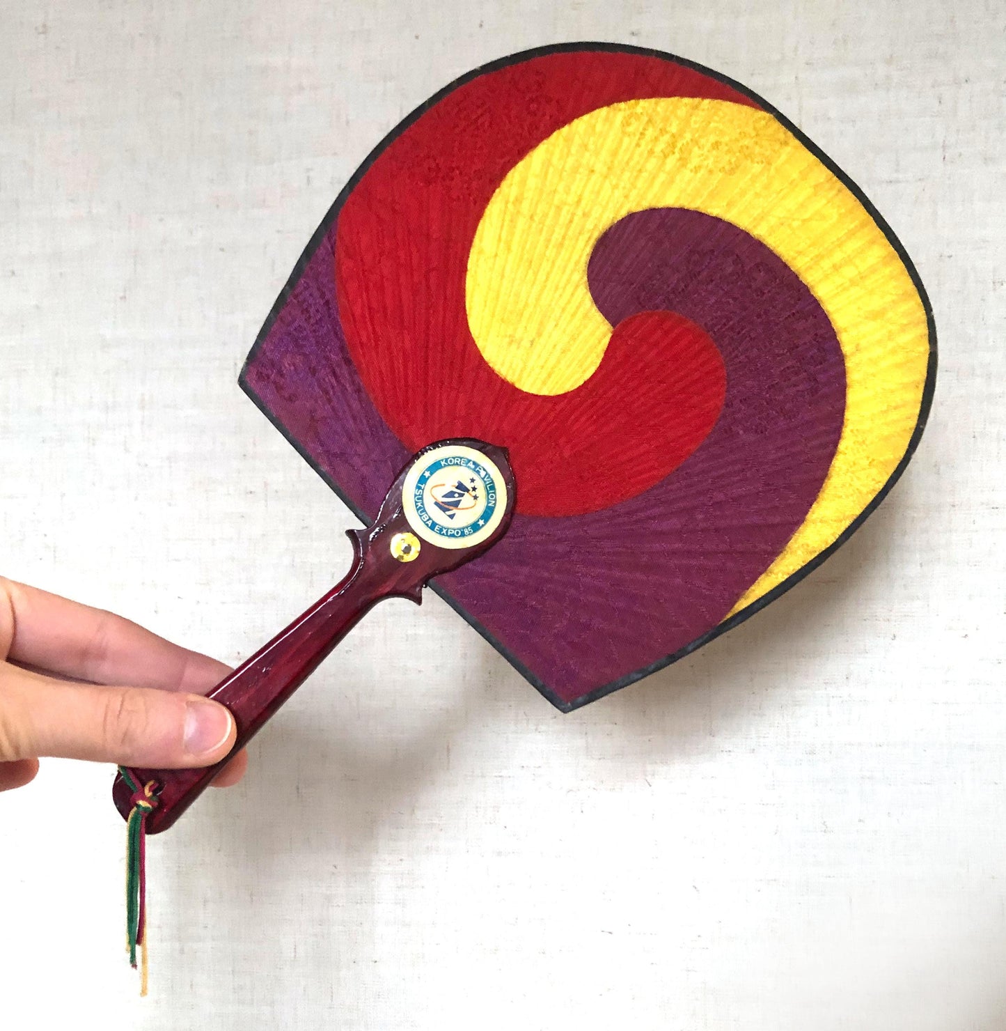 Souvenir from Tsukuba Expo '85 - fabric fan from Korean pavilion (set of 2)