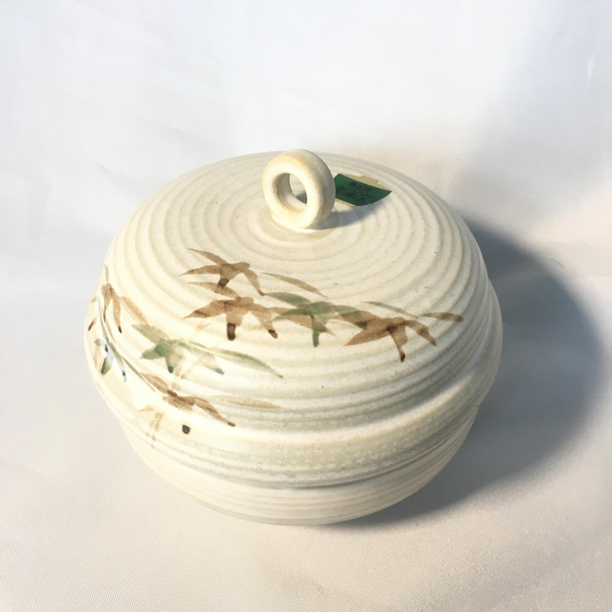 Small ceramic jar - kyomizuyaki ceramics - bamboo stalks