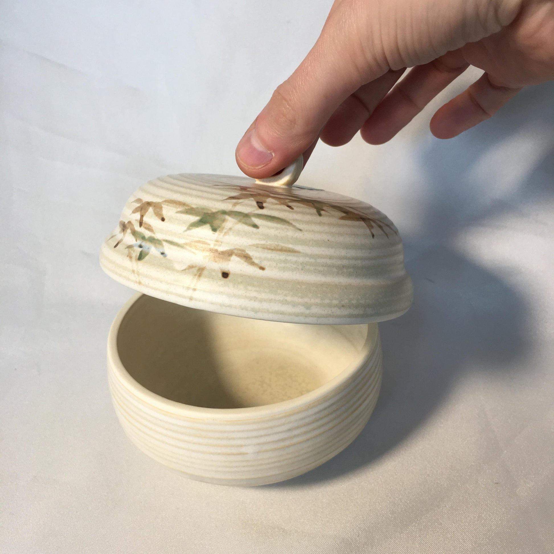 Small ceramic jar - kyomizuyaki ceramics - bamboo stalks