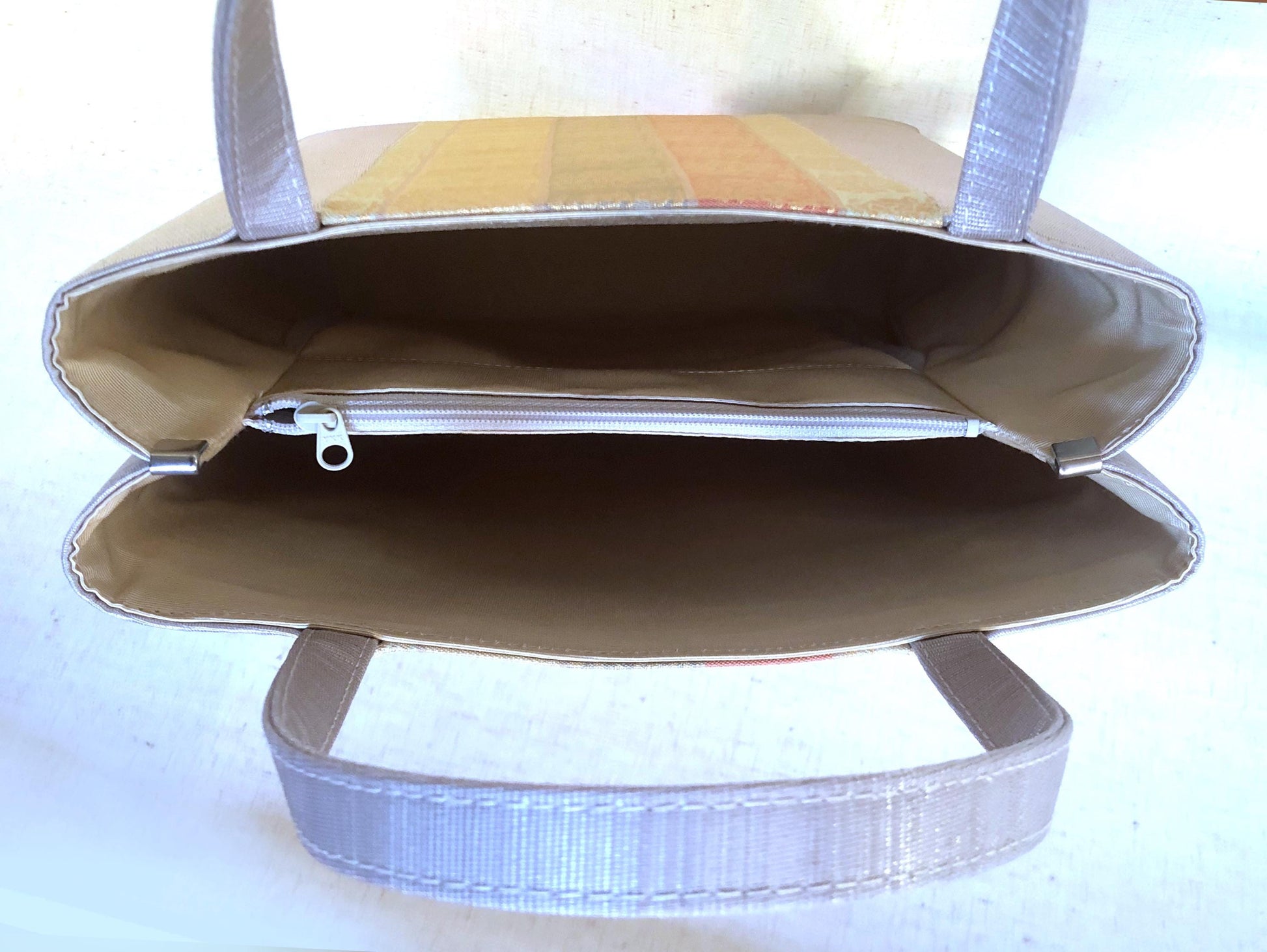 Obi remake tote bag - light gray and pastel jacquard