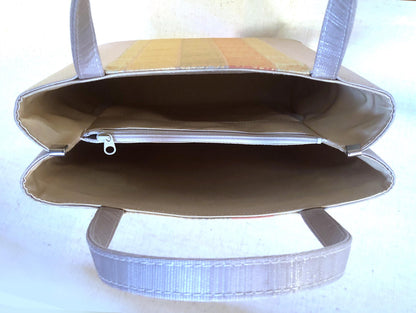 Obi remake tote bag - light gray and pastel jacquard