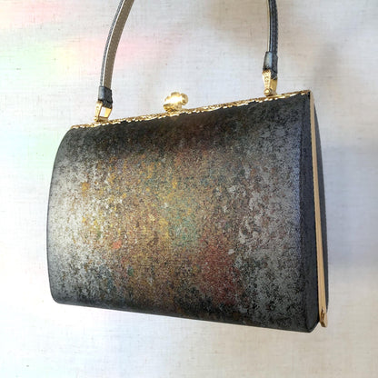 Vintage kimono handbag - metallic gray and copper