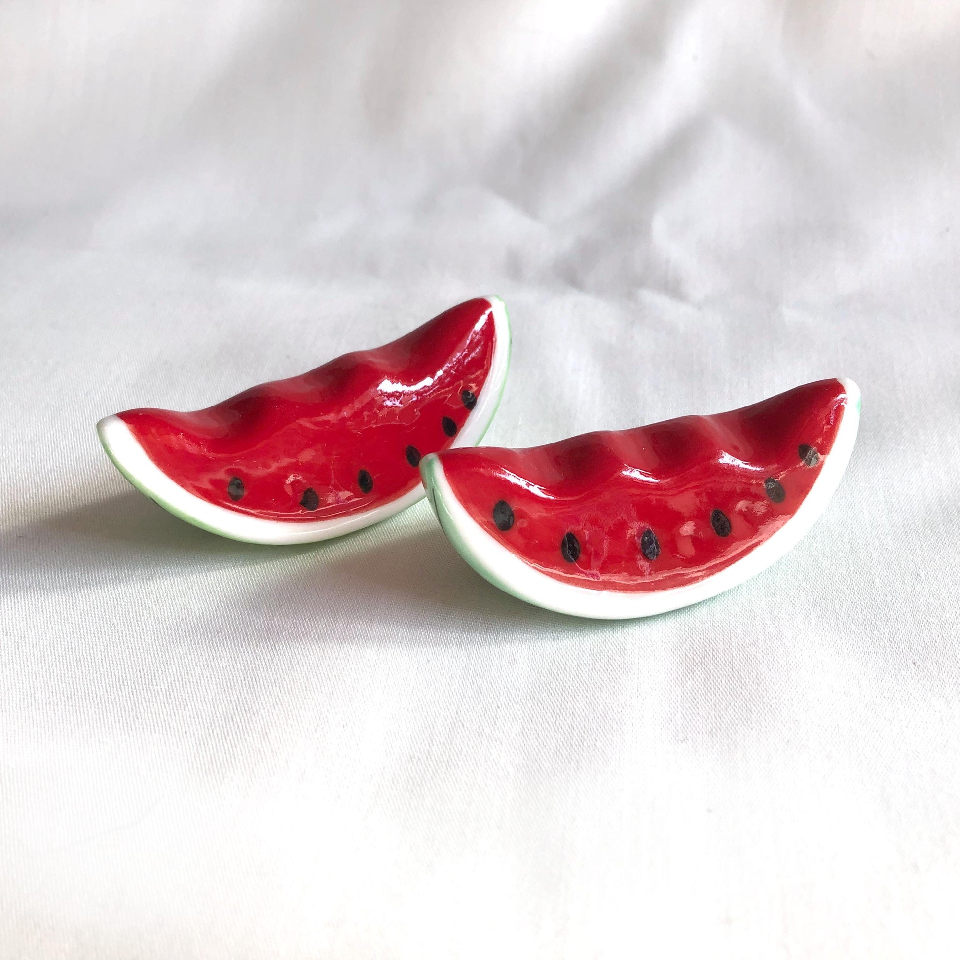 Cute ceramic hashioki - chopstick / cutlery rest - watermelon slices