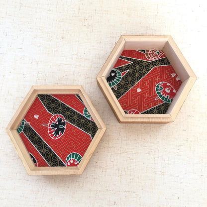 Hexagonal wooden box with upcycled kimono fabric lid