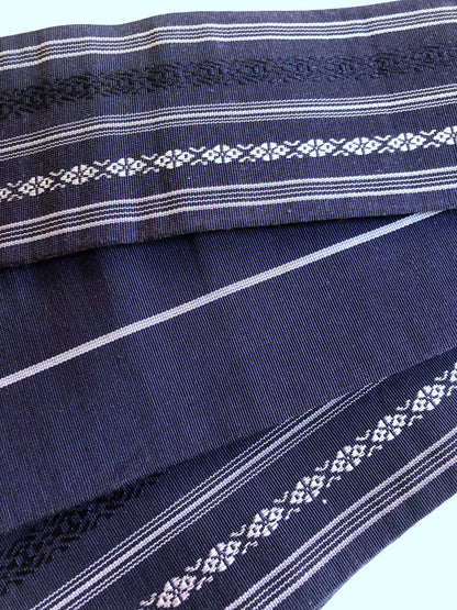 Vintage narrow kaku obi - hakata ori (navy blue)