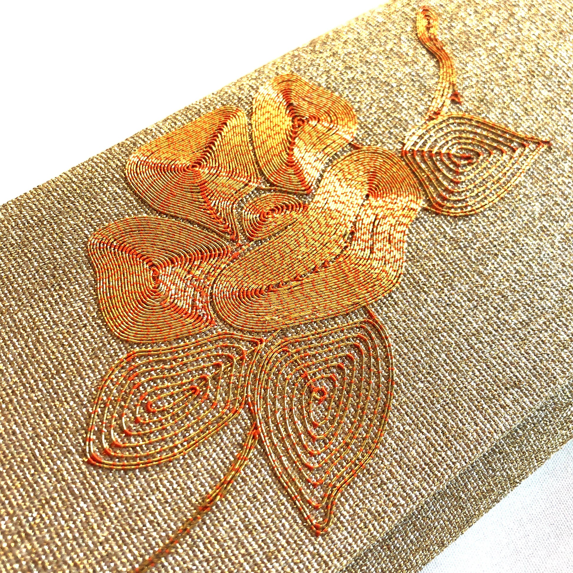 Vintage Japanese slim wallet - golden brocade with camellia flower motif