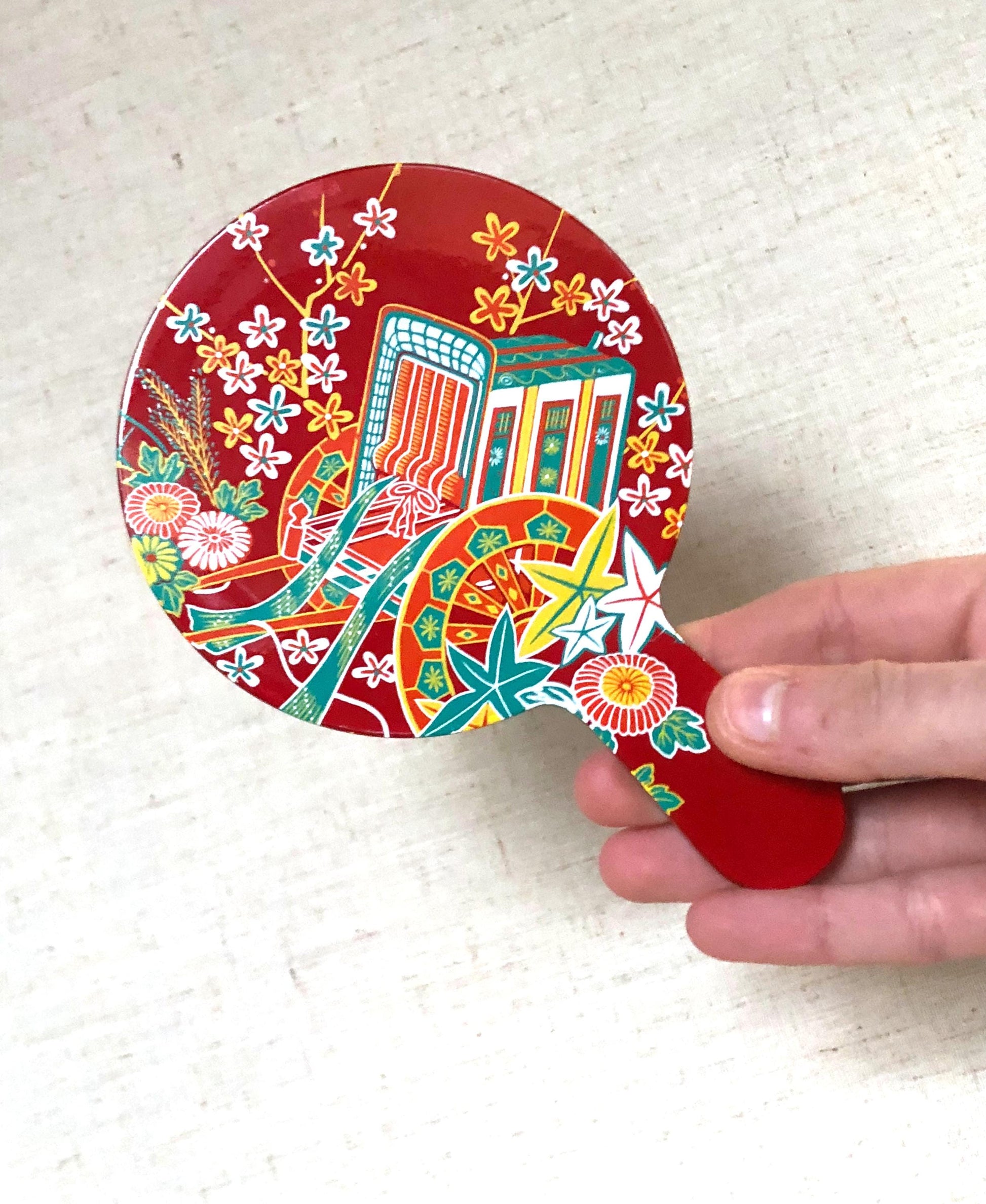 Cute Japanese set - standing and handheld mirror with colorful flowers