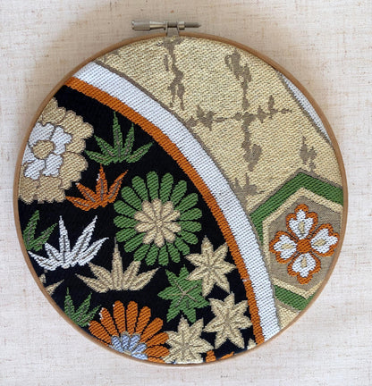 Vintage silk obi wall hanging - tondo 18cm (Series I)