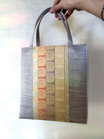 Obi remake tote bag - light gray and pastel jacquard