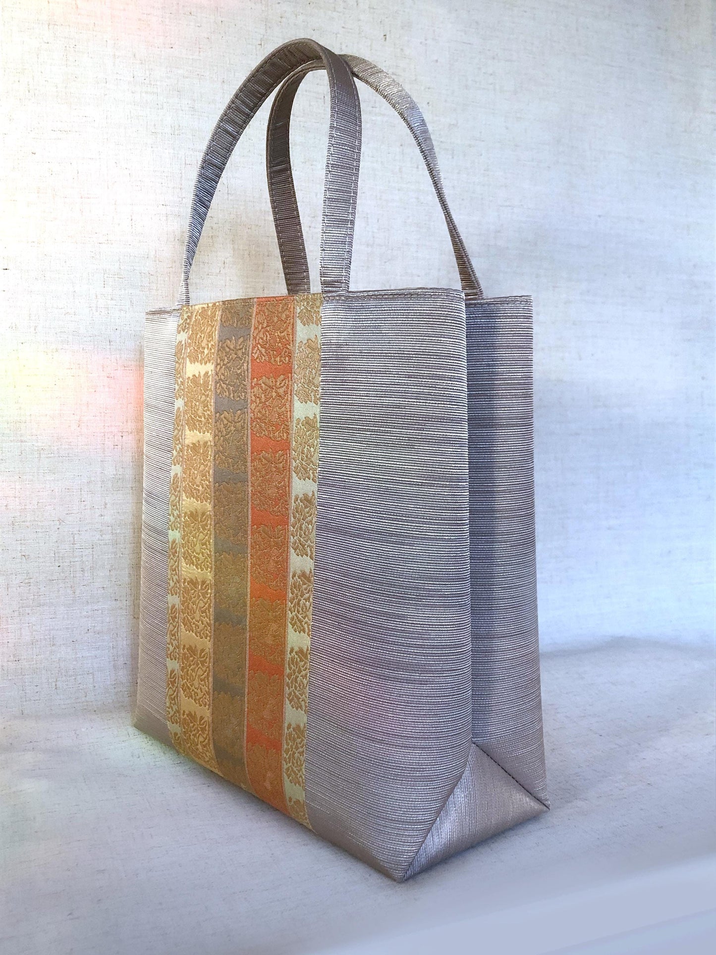 Obi remake tote bag - light gray and pastel jacquard