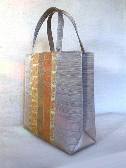 Obi remake tote bag - light gray and pastel jacquard