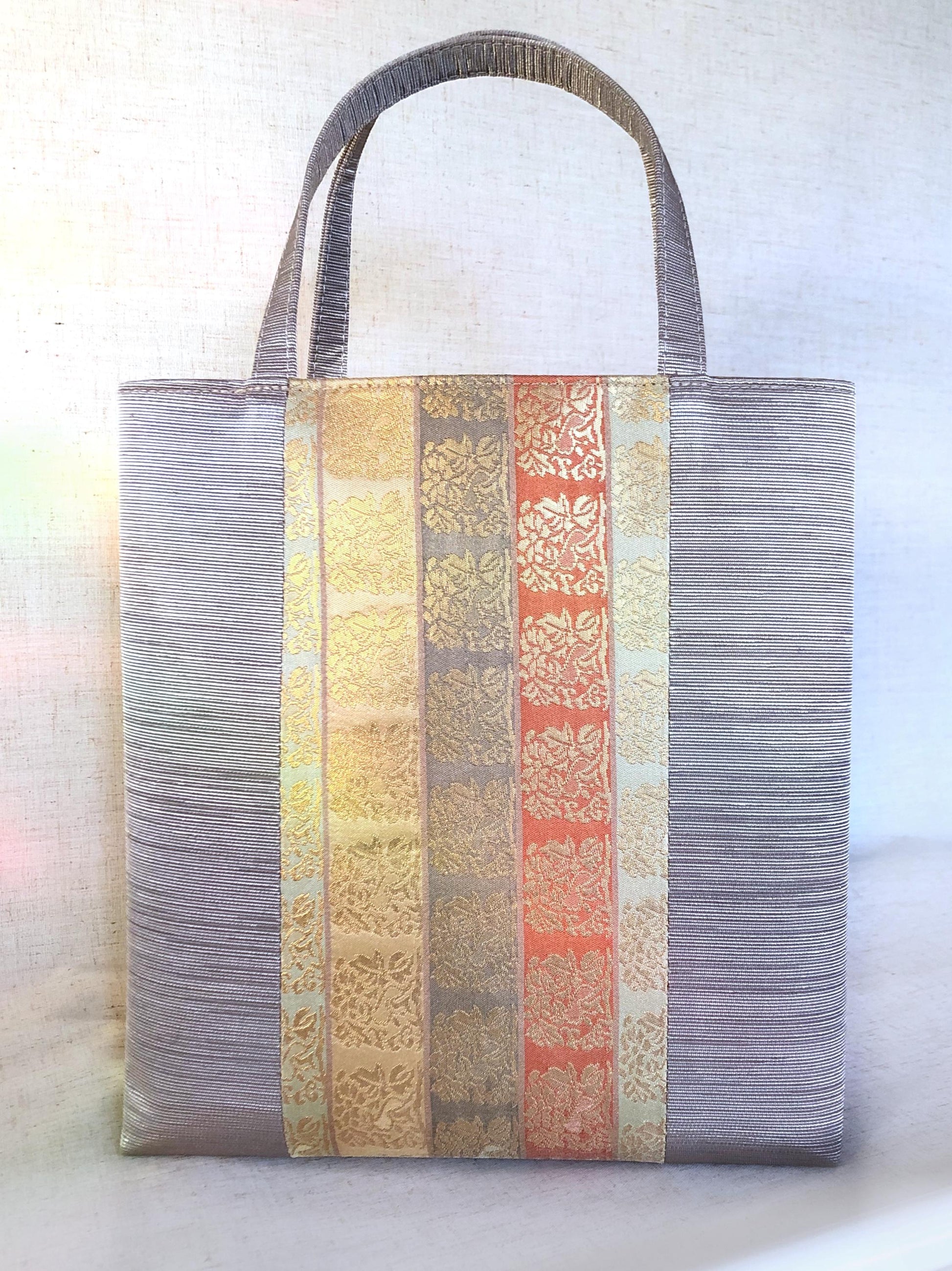 Obi remake tote bag - light gray and pastel jacquard