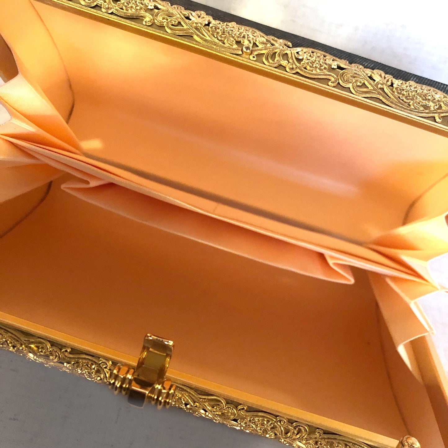 Vintage kimono handbag - metallic gray and copper