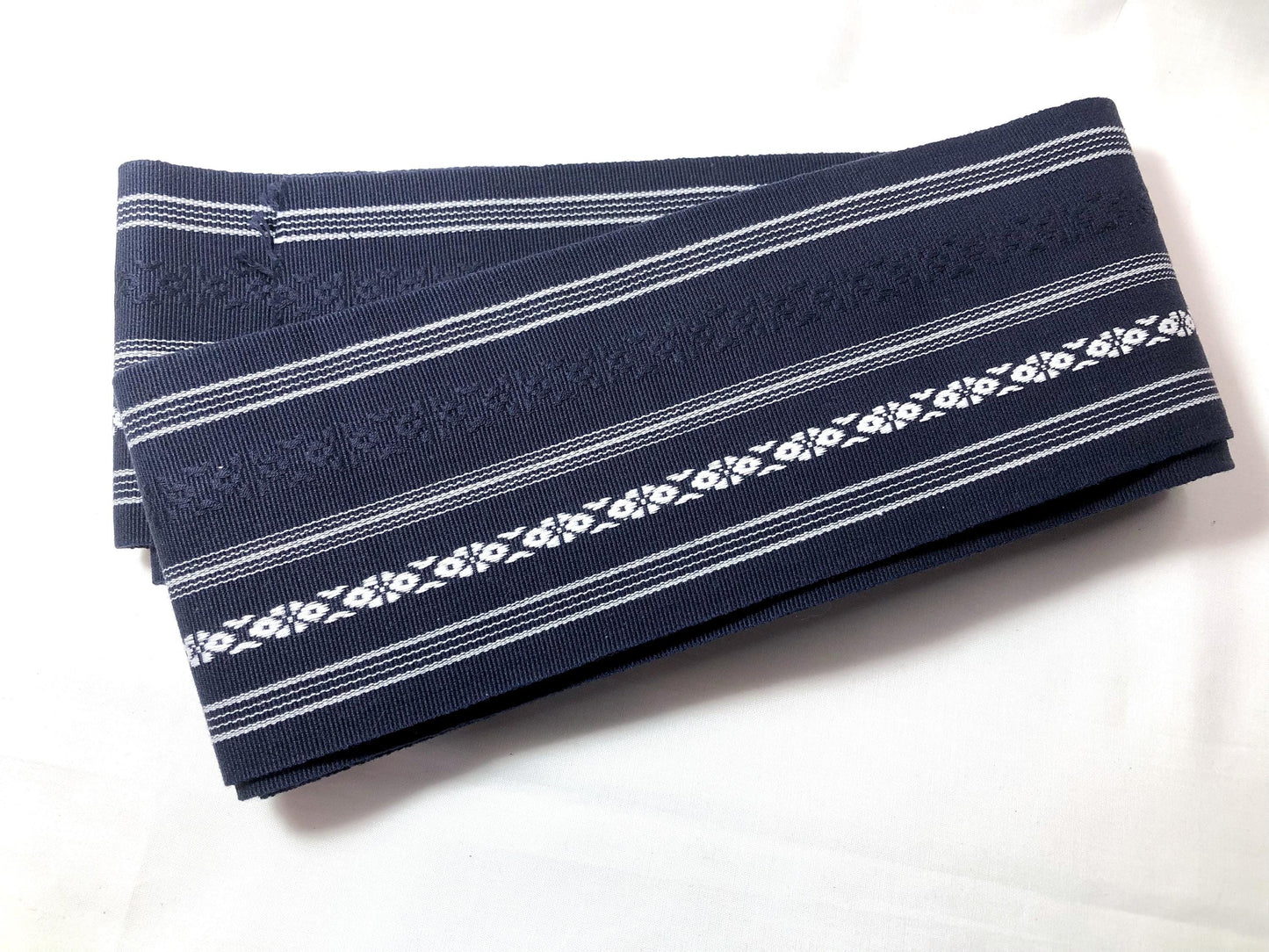 Vintage narrow kaku obi - hakata ori (navy blue)