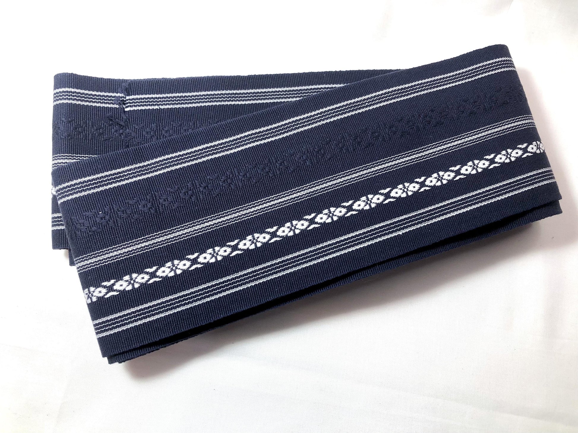 Vintage narrow kaku obi - hakata ori (navy blue)