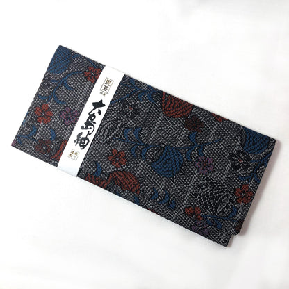 Vintage Japanese slim wallet - Oshima tsumugi with yarn balls pattern