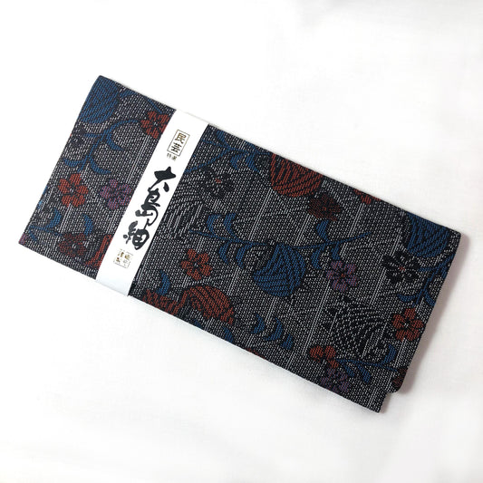 Vintage Japanese slim wallet - Oshima tsumugi with yarn balls pattern