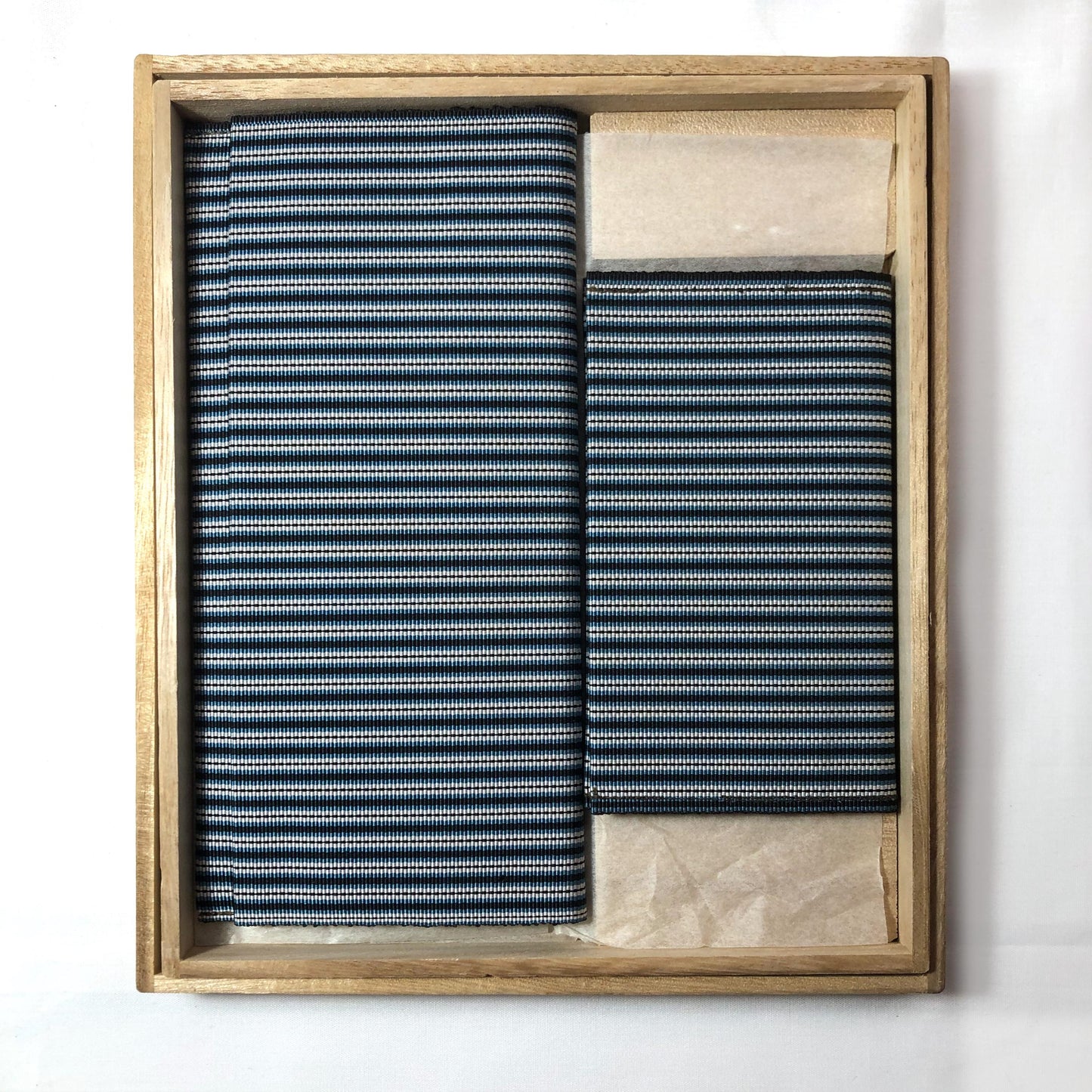 Vintage Japanese slim wallet set - blue and white stripes