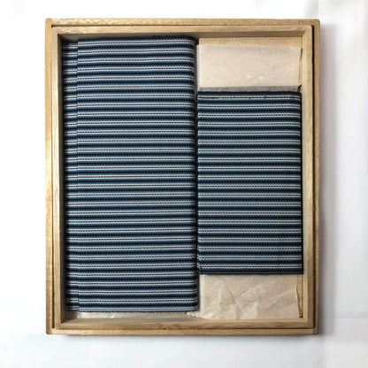 Vintage Japanese slim wallet set - blue and white stripes