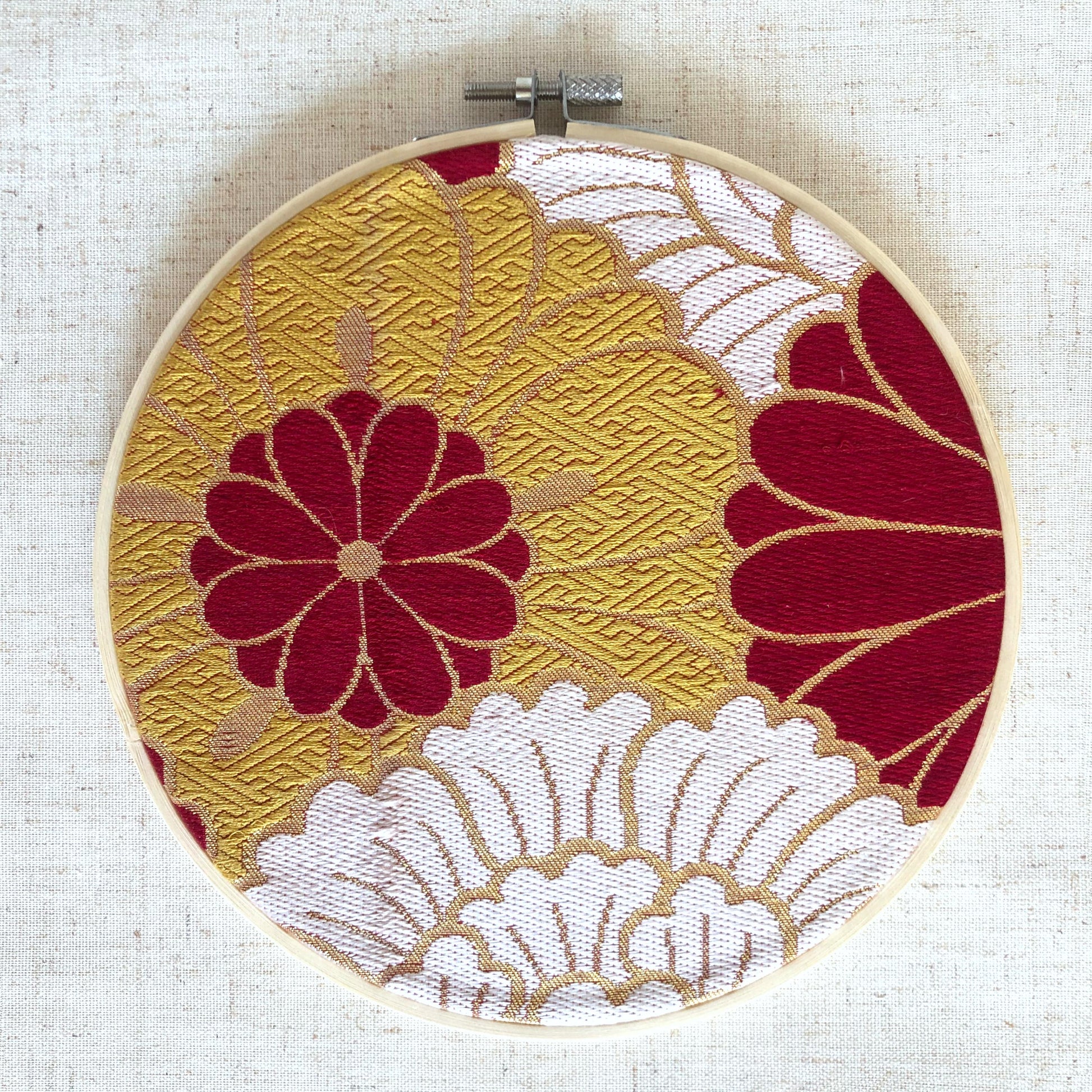 Vintage silk obi wall hanging - tondo 18cm (Series II)