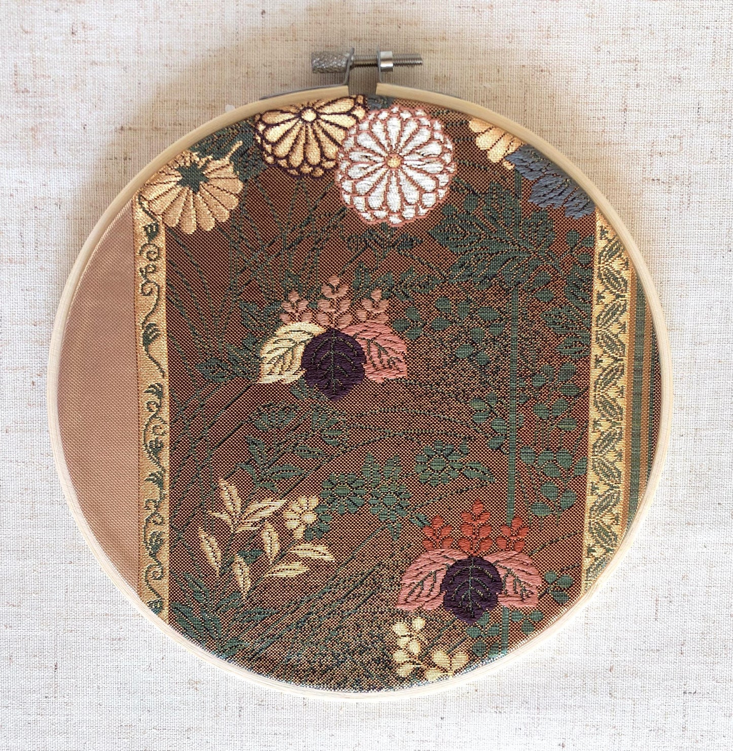 Vintage silk obi wall hanging - tondo 18cm (Series II)