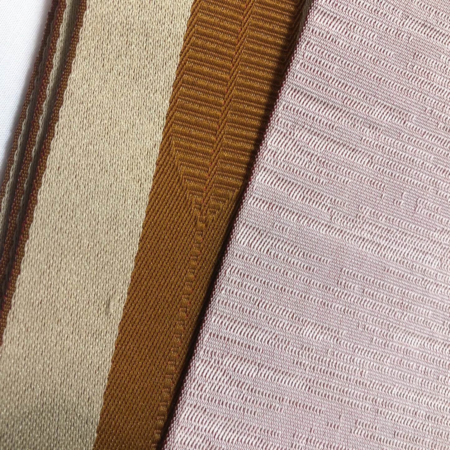 Reversible Japanese hanhaba obi - ochre, rust, and pinkish gray yagasuri
